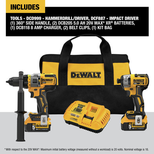 Dewalt DCK2100P2 2-Tool Combo Kit - 18V XRP Cordless Hammer Drill & Impact Driver Kit with (2) 5Ah Batteries