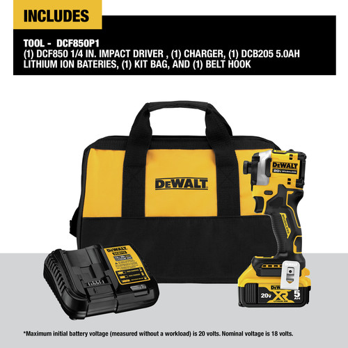 Dewalt DCF850P1 ATOMIC 20V MAX Brushless Lithium-Ion 1/4 in. Cordless 3-Speed Impact Driver Kit (5 Ah)