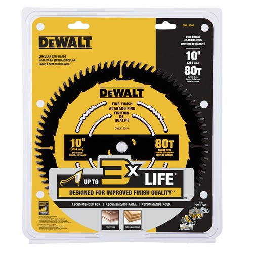 Dewalt 10 in. 80T Tungsten Carbide-Tipped Steel Fine Finish Circular Saw Blade - DWA11080