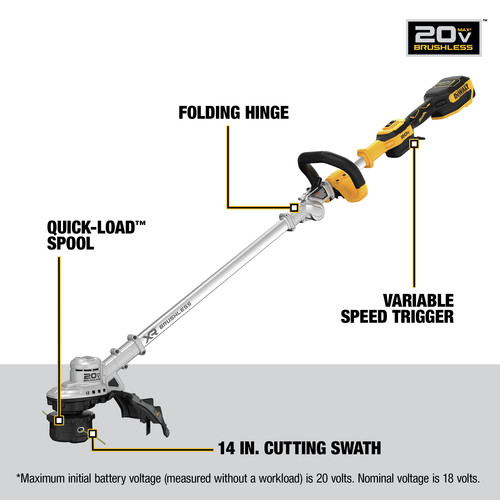 Dewalt 20V MAX Lithium-Ion Cordless 14 in. Folding String Trimmer Kit (5 Ah) - DCST922P1