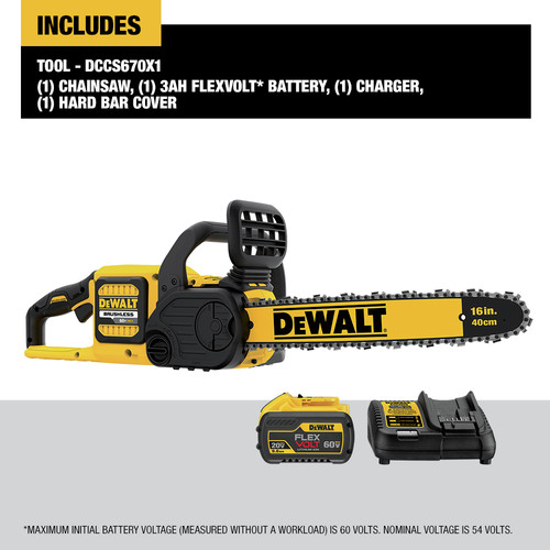 Dewalt DCCS670X1 60V MAX FLEXVOLT Brushless Lithium-Ion 16 in. Cordless Chainsaw Kit (3 Ah)