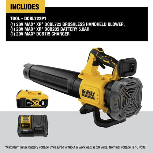 Dewalt 20V MAX XR Brushless Lithium-Ion Cordless Handheld Blower Kit (5 Ah) - DCBL722P1