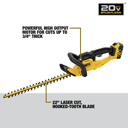 Dewalt 20V MAX Brushed Lithium-Ion 22 in. Cordless Hedge Trimmer Kit (5 Ah) - DCHT820P1