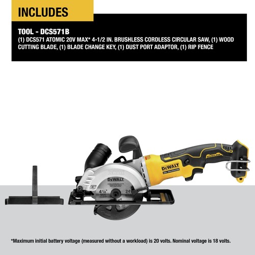 Dewalt 20V MAX ATOMIC Brushless 4-1/2 in. Cordless Circular Saw (Tool Only) - DCS571B