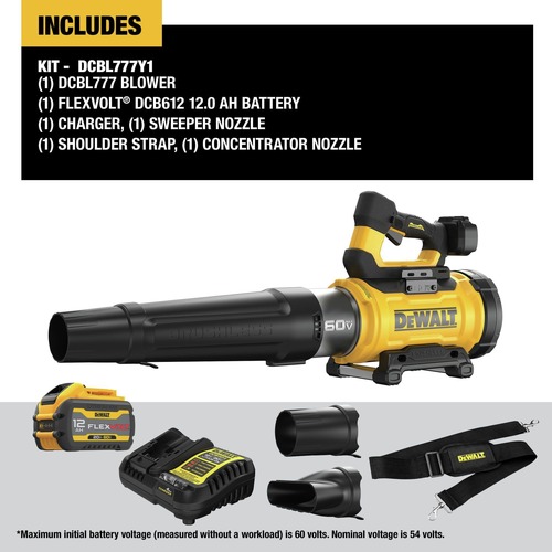 Dewalt 60V MAX Brushless Lithium-Ion Cordless High Power Blower Kit (12 Ah) - DCBL777Y1