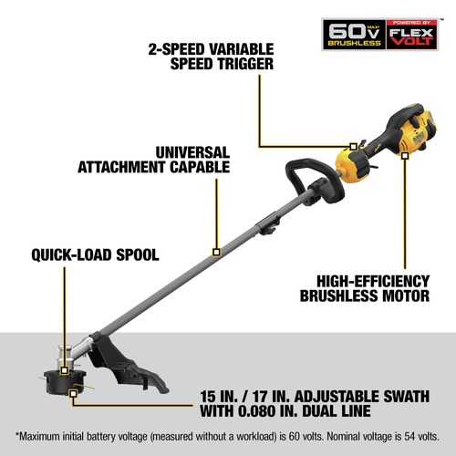 Factory Reconditioned Dewalt 60V MAX Brushless Lithium-Ion 17 in. Cordless String Trimmer (Tool Only) - DCST972BR