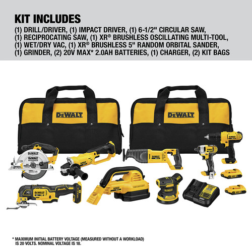 Dewalt 8-Tool Combo Kit - 20V MAX Brushless Cordless with (2) 2Ah Batteries - DCK883D2