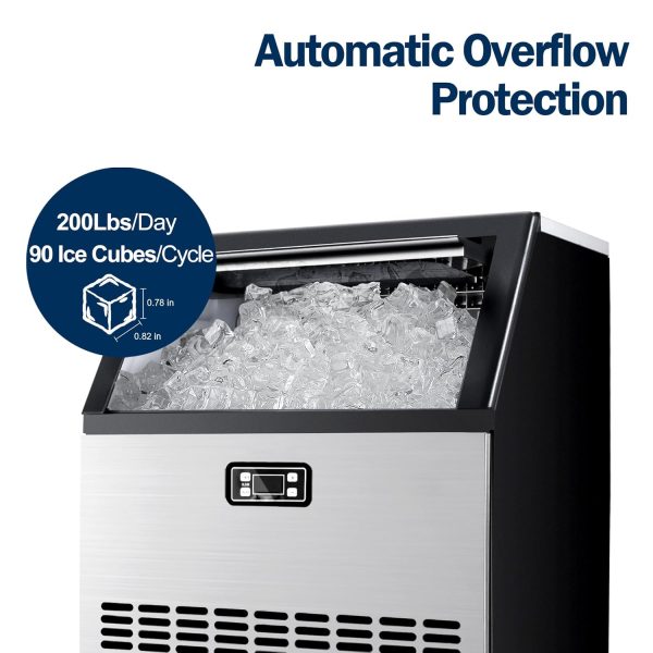 EUHOMY Commercial Ice Maker Machine, 200lbs Daily Output, Under Counter ice Machine with 65lbs Ice Storage Capacity, Perfect for Home/Bar/Restaurant/Outdoor Activities(Stainless Steel) - Image 3