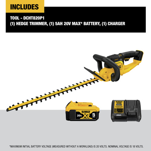 Dewalt 20V MAX Brushed Lithium-Ion 22 in. Cordless Hedge Trimmer Kit (5 Ah) - DCHT820P1