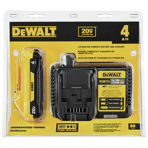 Dewalt 20V MAX 4 Ah Compact Lithium-Ion Battery and Charger Starter Kit - DCB240C