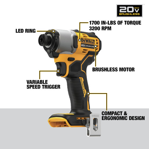 Dewalt 20V MAX Brushless Lithium-Ion 1/4 in. Cordless Impact Driver (Tool Only) - DCF840B