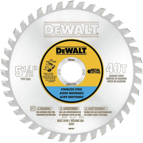 Dewalt 30T 5-1/2 in. Stainless Steel Metal Cutting with 20mm Arbor - DWA7771