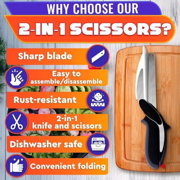 Kitchen Scissors for Food – 2-in-1 Cutting Board Scissors & Knife with Locking Mechanism & Stainless Steel Blades – Multifunctional Kitchen Shears for Effortless Chopping, Slicing & Meal Prep - Image 7