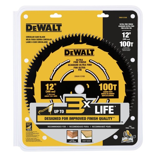 Dewalt 12 in. 100T Tungsten Carbide-Tipped Steel Ultra Fine Finish Circular Saw Blade - DWA112100