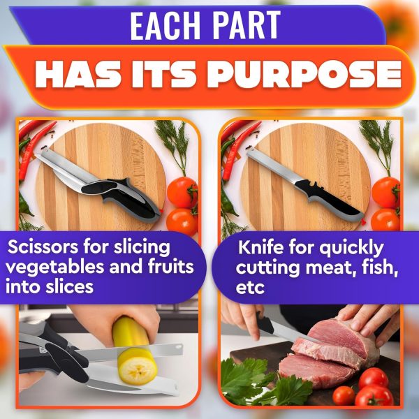 Kitchen Scissors for Food – 2-in-1 Cutting Board Scissors & Knife with Locking Mechanism & Stainless Steel Blades – Multifunctional Kitchen Shears for Effortless Chopping, Slicing & Meal Prep - Image 5