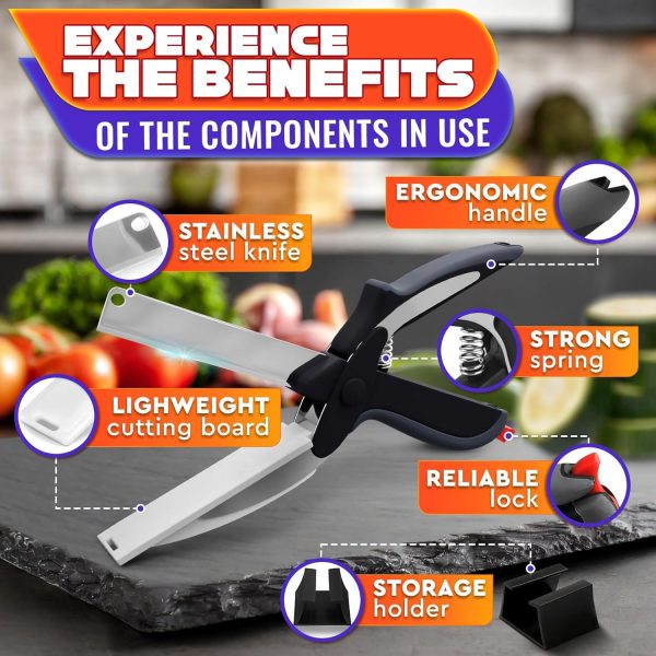 Kitchen Scissors for Food – 2-in-1 Cutting Board Scissors & Knife with Locking Mechanism & Stainless Steel Blades – Multifunctional Kitchen Shears for Effortless Chopping, Slicing & Meal Prep - Image 8