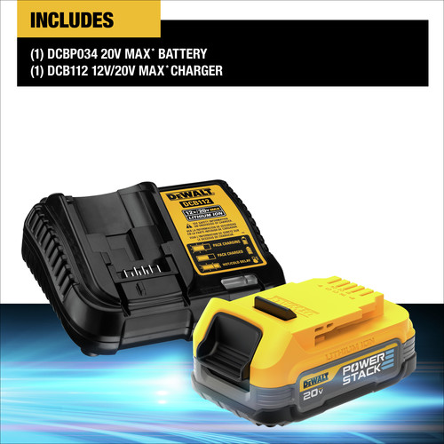 Dewalt DCBP034C 20V MAX POWERSTACK Compact Lithium-Ion Battery and Charger Starter Kit (1.7 Ah)