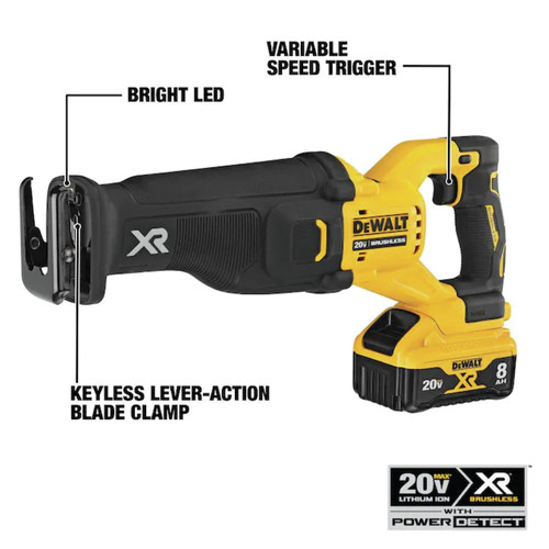 Dewalt 20V MAX XR Brushless Lithium-Ion Cordless Reciprocating Saw with POWER DETECT Tool Technology (Tool Only) - DCS368B