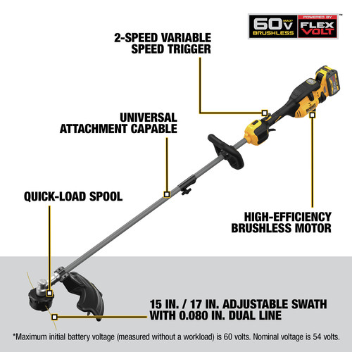 Dewalt DCST972X1 60V MAX Brushless Lithium-Ion 17 in. Cordless Attachment Capable String Trimmer Kit (3 Ah)
