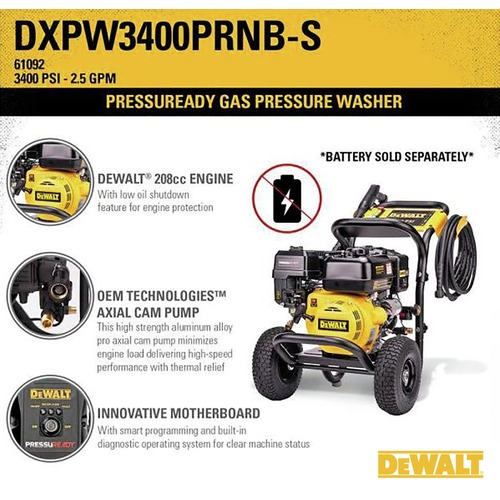 Dewalt 61092 3400 PSI 2.5 GPM Pressure Ready Gas Pressure Washer