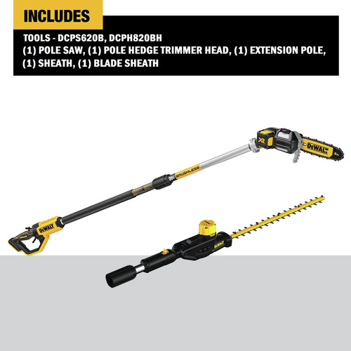 Dewalt 20V MAX XR Brushless Lithium-Ion Cordless Pole Saw and Pole Hedge Trimmer Head with 20V MAX Compatibility Bundle (Tool Only) - DCPS620B-DCPH820BH