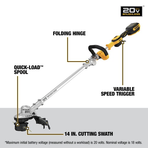 Factory Reconditioned Dewalt 20V MAX Lithium-Ion Cordless 14 in. Folding String Trimmer (Tool Only) - DCST922BR