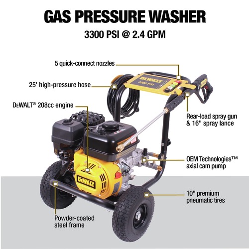 Dewalt DXPW3300S 3300 PSI 2.4 GPM Gas Cold Water Pressure Washer
