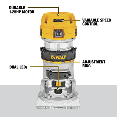 Dewalt 110V 7 Amp 1-1/4 HP Variable Speed Max Torque Corded Compact Router - DWP611