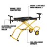 Dewalt DWX726 25 in. x 60 in. x 32.5 in. Heavy-Duty Rolling Miter Saw Stand - Yellow/Black