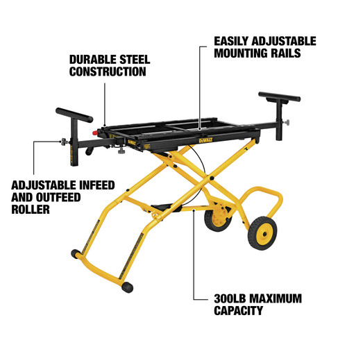 Dewalt DWX726 25 in. x 60 in. x 32.5 in. Heavy-Duty Rolling Miter Saw Stand - Yellow/Black