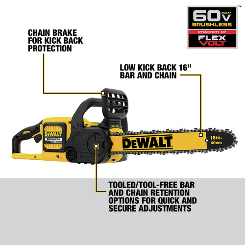 Dewalt DCCS670X1 60V MAX FLEXVOLT Brushless Lithium-Ion 16 in. Cordless Chainsaw Kit (3 Ah)