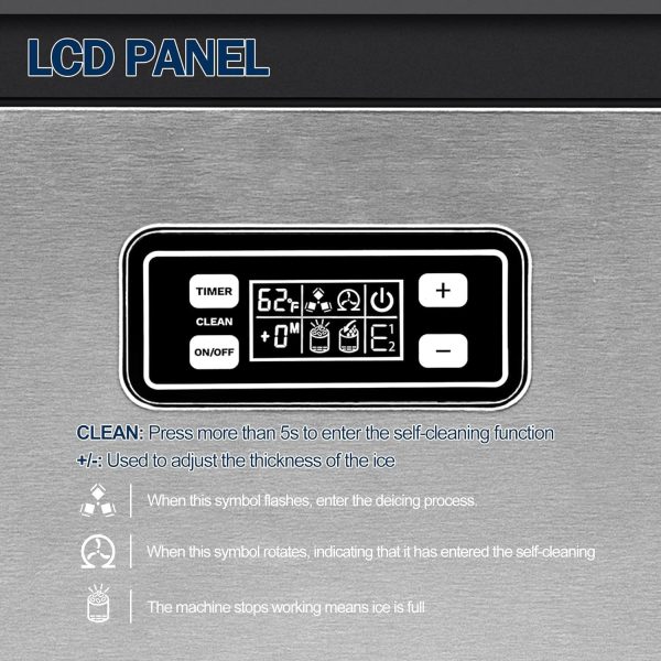 EUHOMY Commercial Ice Maker Machine, 200lbs Daily Output, Under Counter ice Machine with 65lbs Ice Storage Capacity, Perfect for Home/Bar/Restaurant/Outdoor Activities(Stainless Steel) - Image 4
